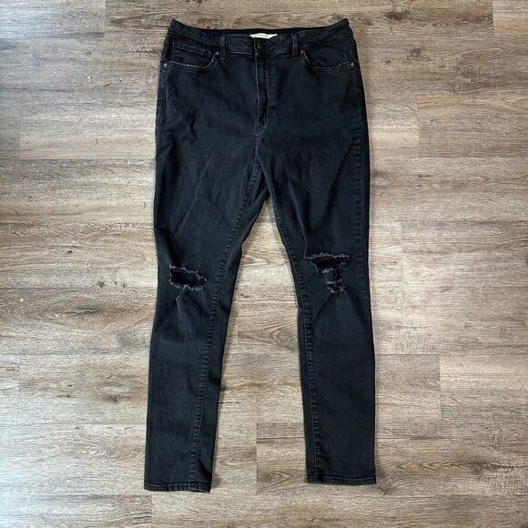 Levis 721 High Rise Skinny Jeans Black Womens Distressed 34 - Picture 2 of 4